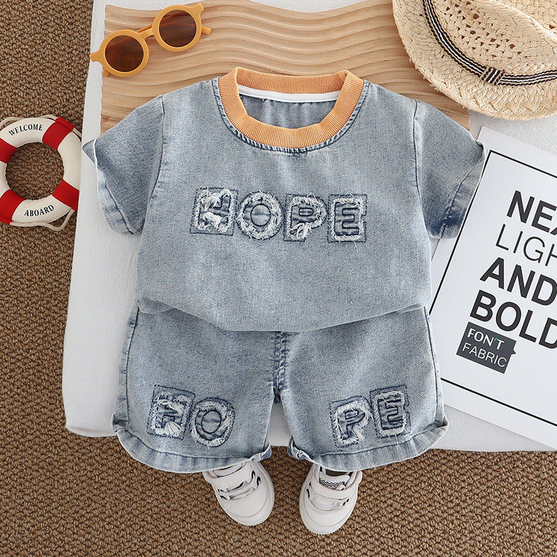 Completo Casual Bambino in Stile Denim con Scritta "Hope" 95% cotone