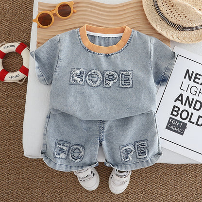 Completo Casual Bambino in Stile Denim con Scritta "Hope" 95% cotone