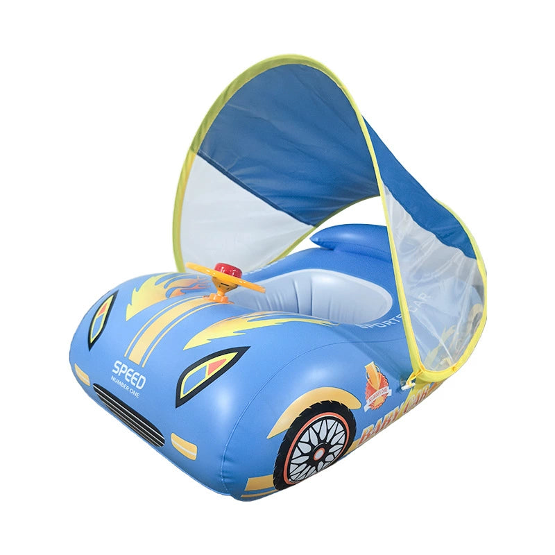 Gommone Auto per Bambini con Tettuccio Parasole – Galleggiante con Volante e Clacson