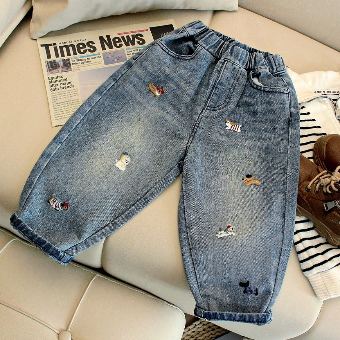 Jeans Bambino con Ricami Cagnolini – Vita Elasticizzata
