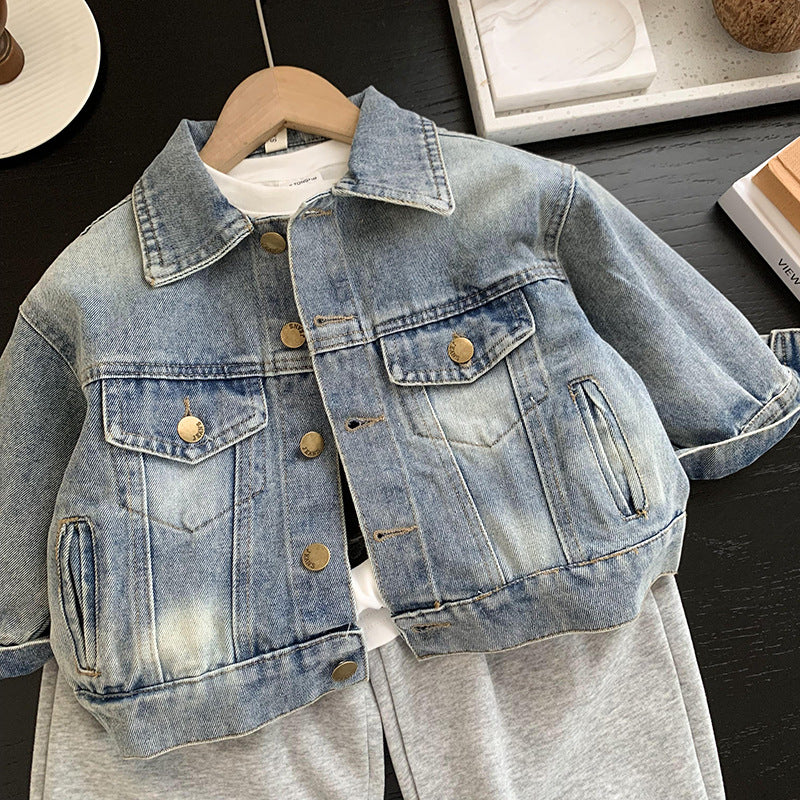 Giacca Jeans Bimba   Denim Vintage con Bottoni in Metallo