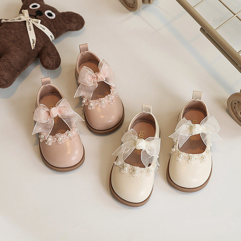 Scarpine Eleganti Bambina con Fiocco e Dettagli di Perle