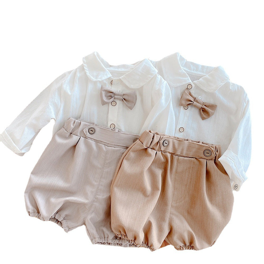 Completo Bimbo Elegante - Camicia con Papillon e Pantaloncini Bloomers