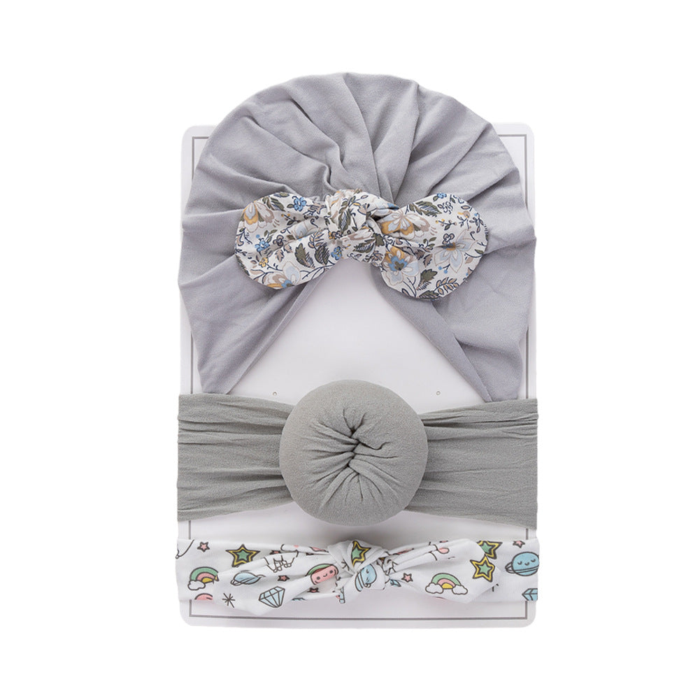 Set di Turbante  e Fasce per Neonati con Fiocco Stampato
