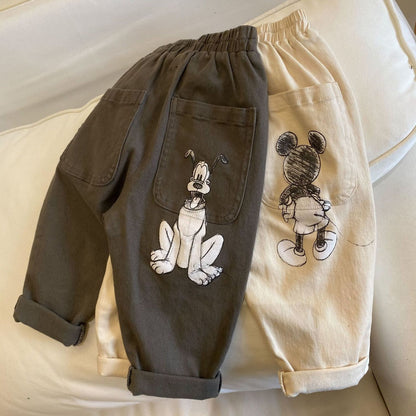 Pantaloni Bambini con Stampe Cartoon Retro Mickey e Pluto