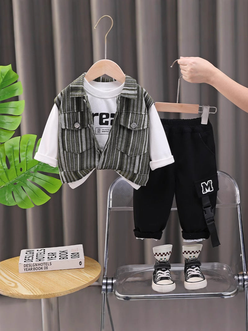Completo Bambino con Gilet a Righe e Pantaloni
