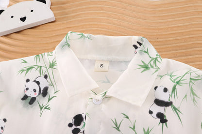 Completo Estivo Bambino 2 Pezzi - Camicia Panda e Pantaloncini Beige