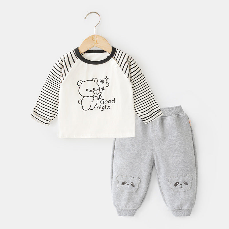Pigiama Bimbo "Good Night Bear"  Maglia a Righe e Pantaloni Grigi