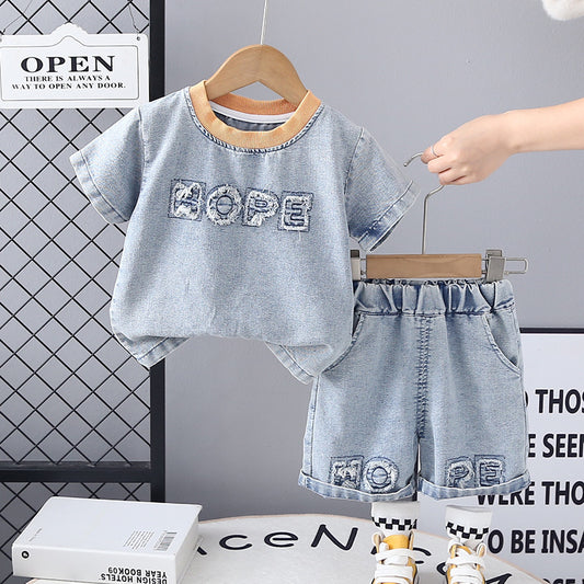 Completo Casual Bambino in Stile Denim con Scritta "Hope" 95% cotone