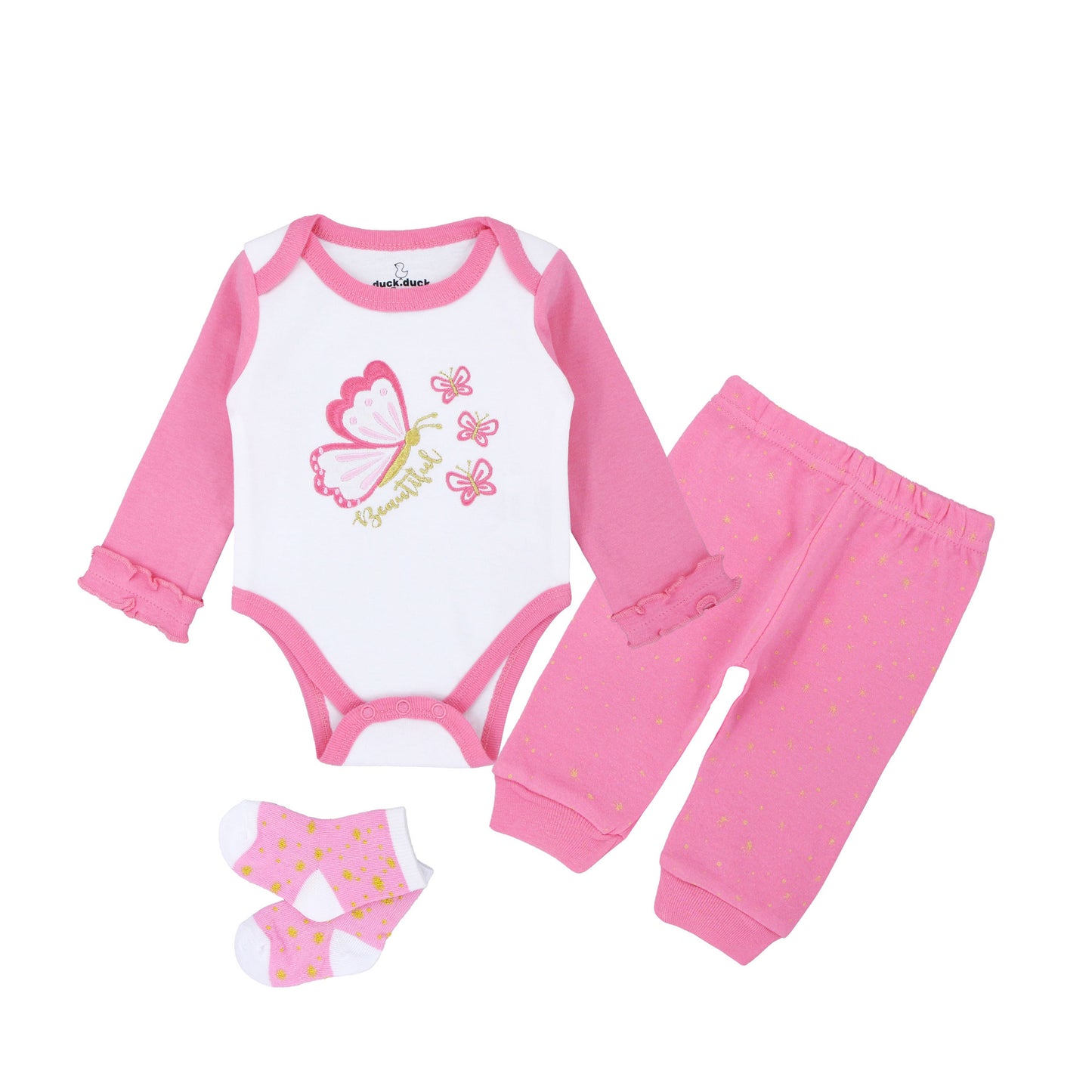 Set Neonato 3 Pezzi con Body, Pantaloni e Calzini