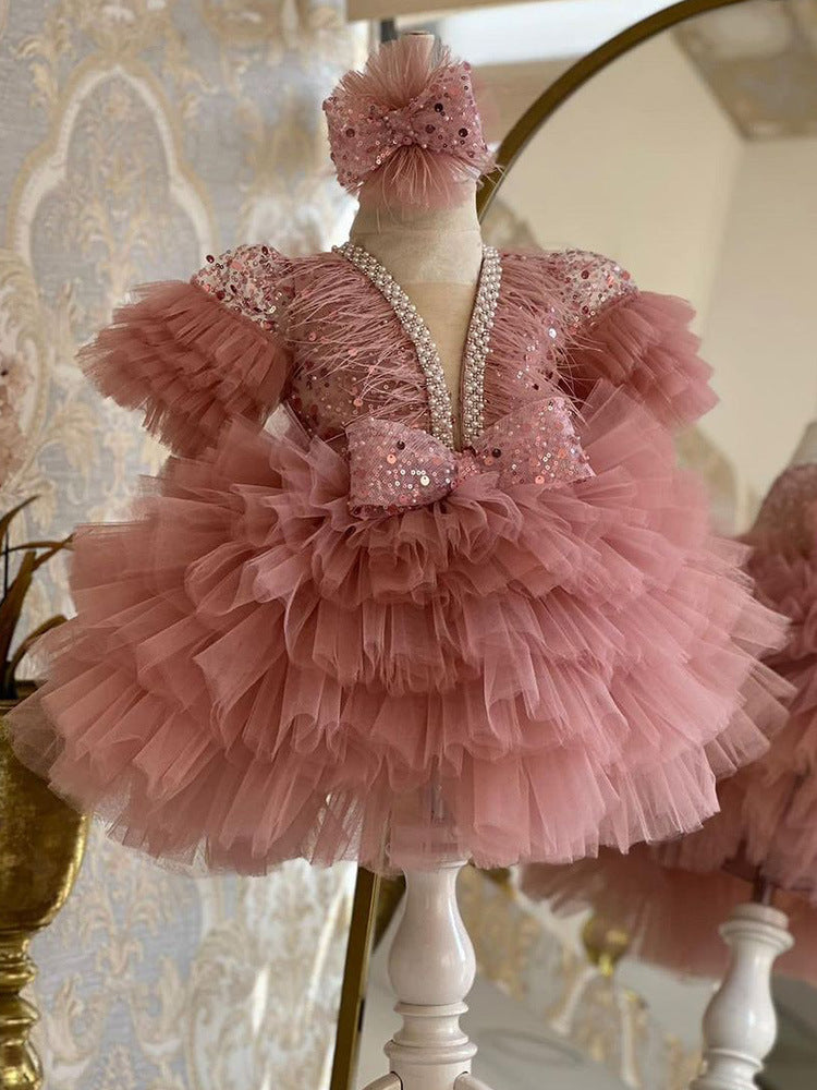 Elegante Abito da Principessa per Bambine - Rosa Tulle con Dettagli Brillanti