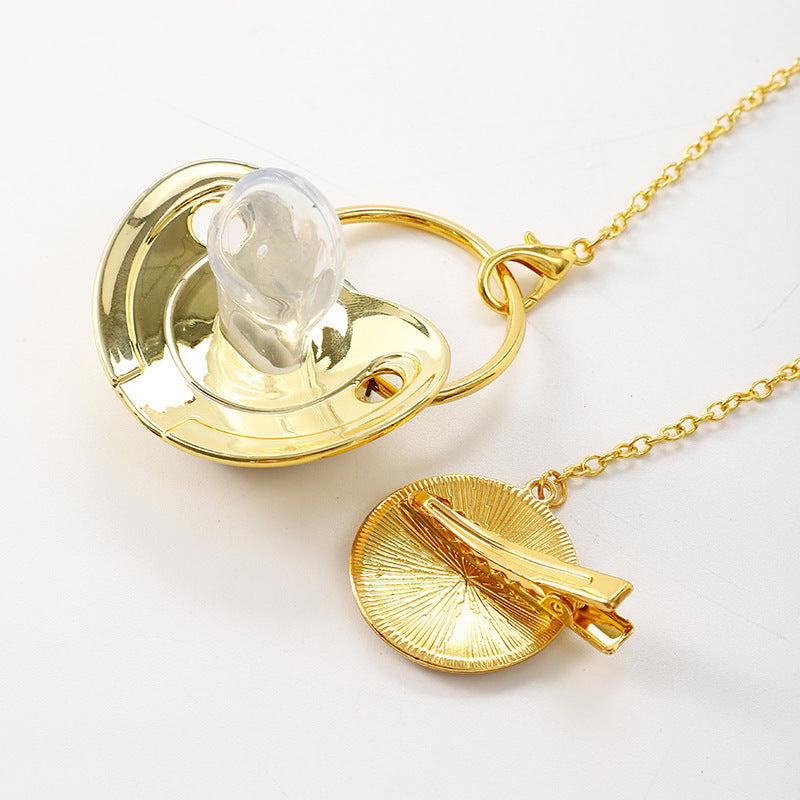 Ciuccio Oro con Catenella e Clip – Personalizzabile con Iniziale