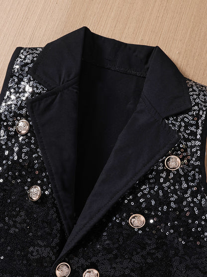 Completo elegante bimbo con gilet paillettato  3 pezzi Nero & Bianco