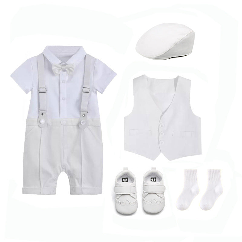 Completo elegante per battesimo neonato 5 pezzi – Bianco puro