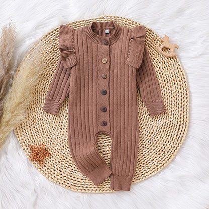 Tutina Neonato in Maglia con Volant – Bottoni in Legno