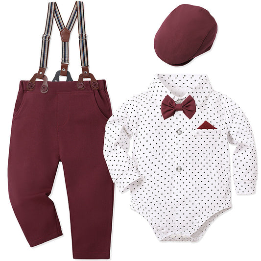 Elegante Completo per Bambino con Papillon e Bretelle  bordeaux