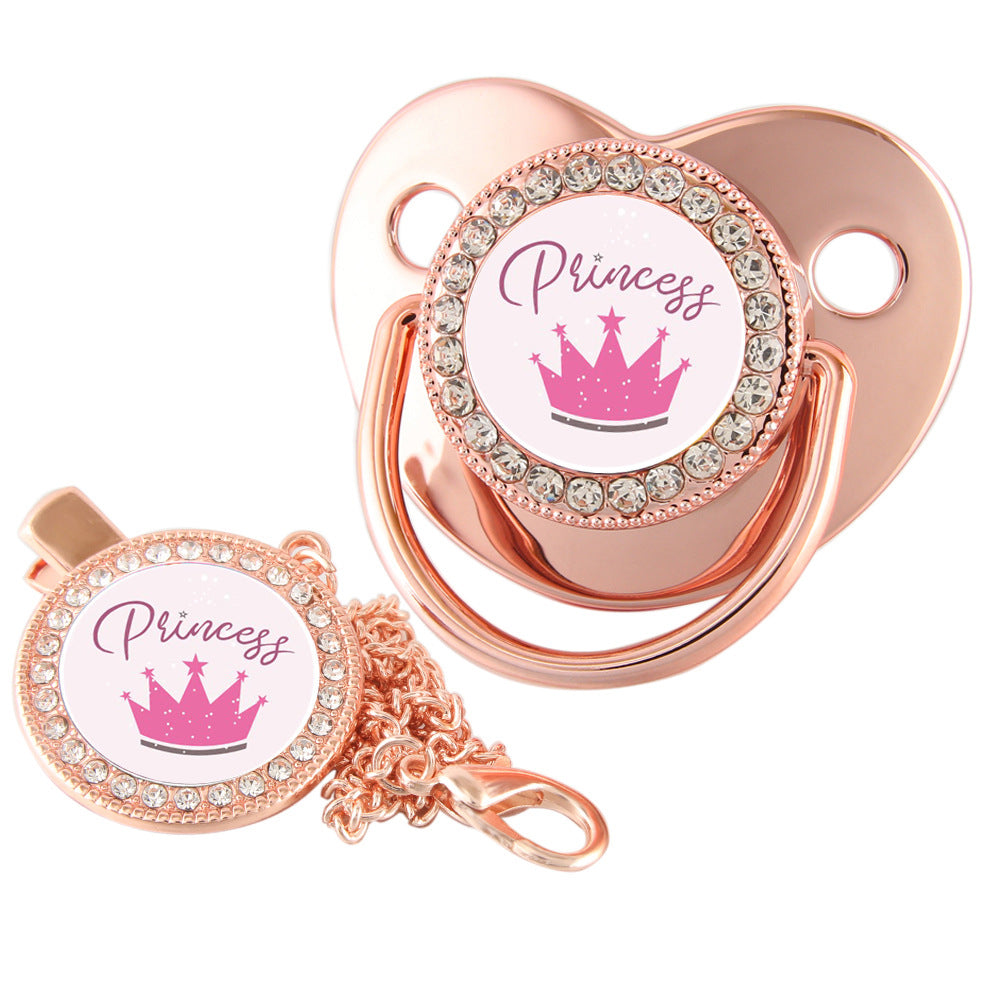 Set Ciuccio + Clip con Catena "Princess" Decorato con Strass 0-6 mesi