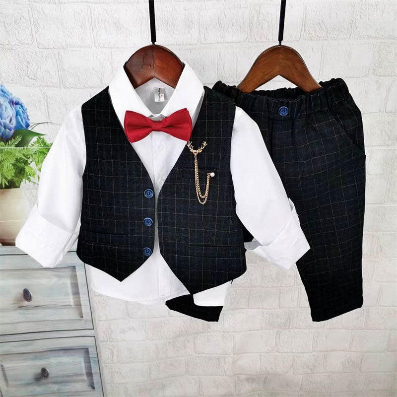 Completo Elegante Bimbo 3 Pezzi – Gilet e Pantaloni Nero con Papillon