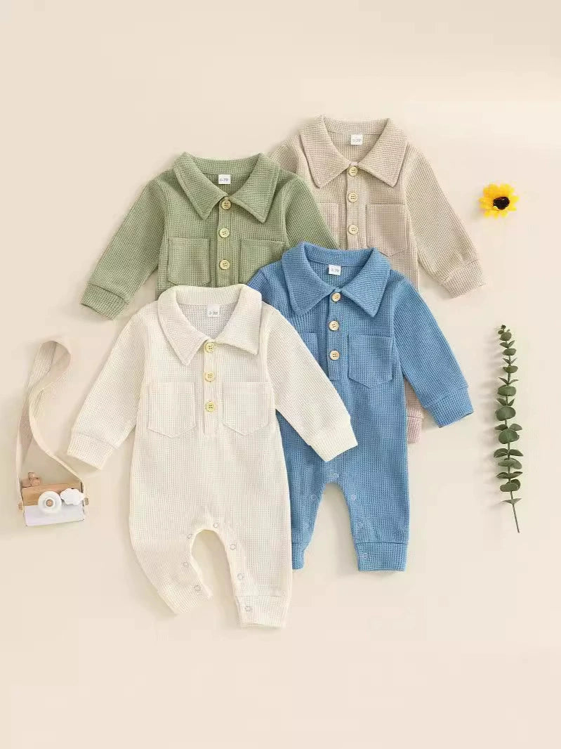 Tutina Neonato/ Bimbo a Costine con Colletto e Bottoni