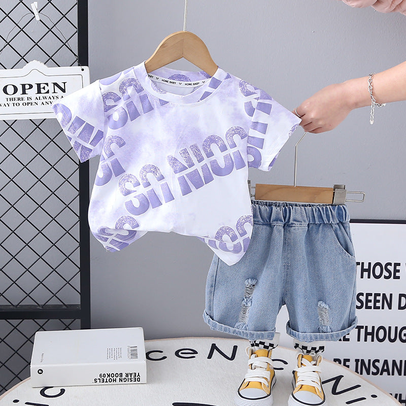 Completo Estivo Bimbo  T-shirt "JOIN US" e Shorts in Denim
