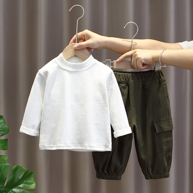 Completo bimbo casual 3 pezzi con gilet verde militare