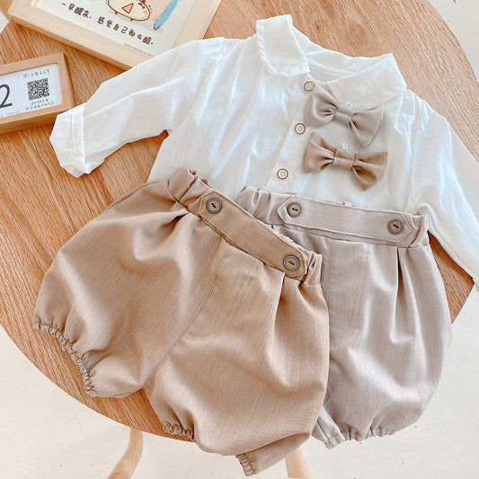 Completo Bimbo Elegante - Camicia con Papillon e Pantaloncini Bloomers