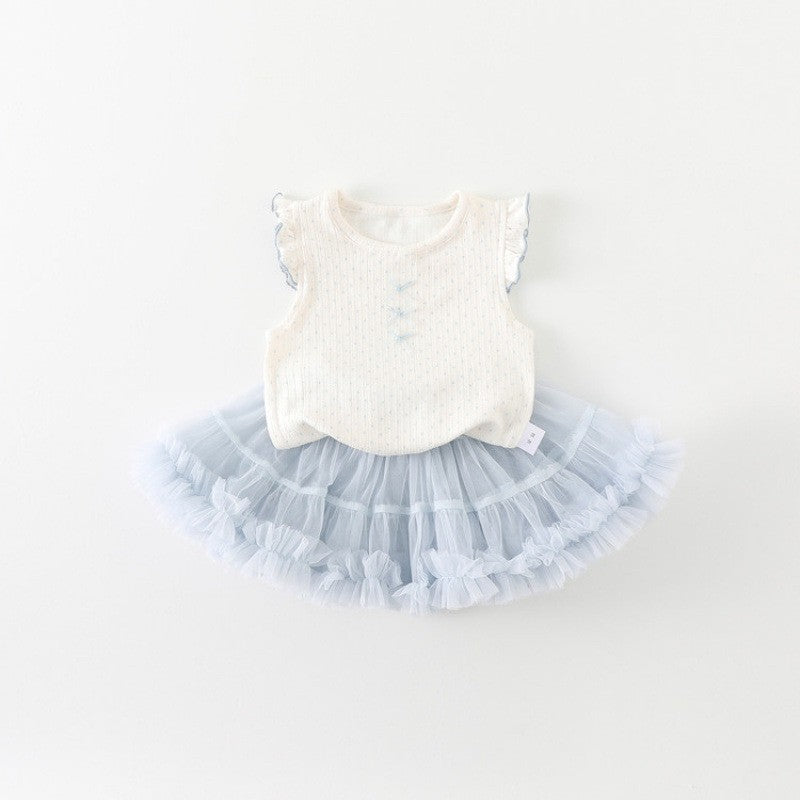Completo Bimba  Estivo con Gonna in Tulle e Top Ricamato