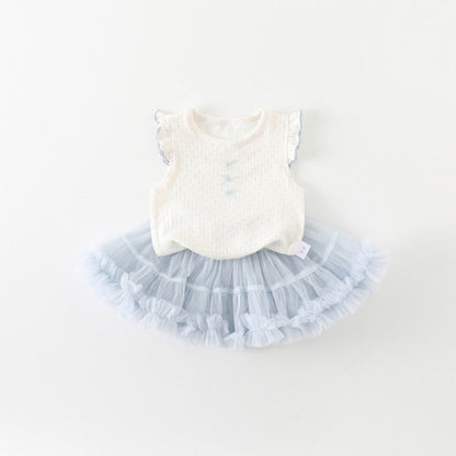Completo Bimba  Estivo con Gonna in Tulle e Top Ricamato