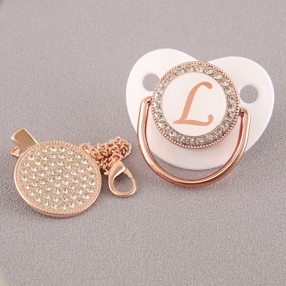 Set Ciuccio Luxury Bianco e oro rosa con Clip – Personalizzato con Iniziale (6-12 mesi)
