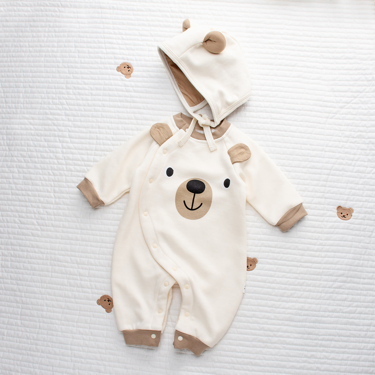 Tutina e cappellino invernale in pile Neutra Bimbo/ Bimba - Orsetto con Cappuccio