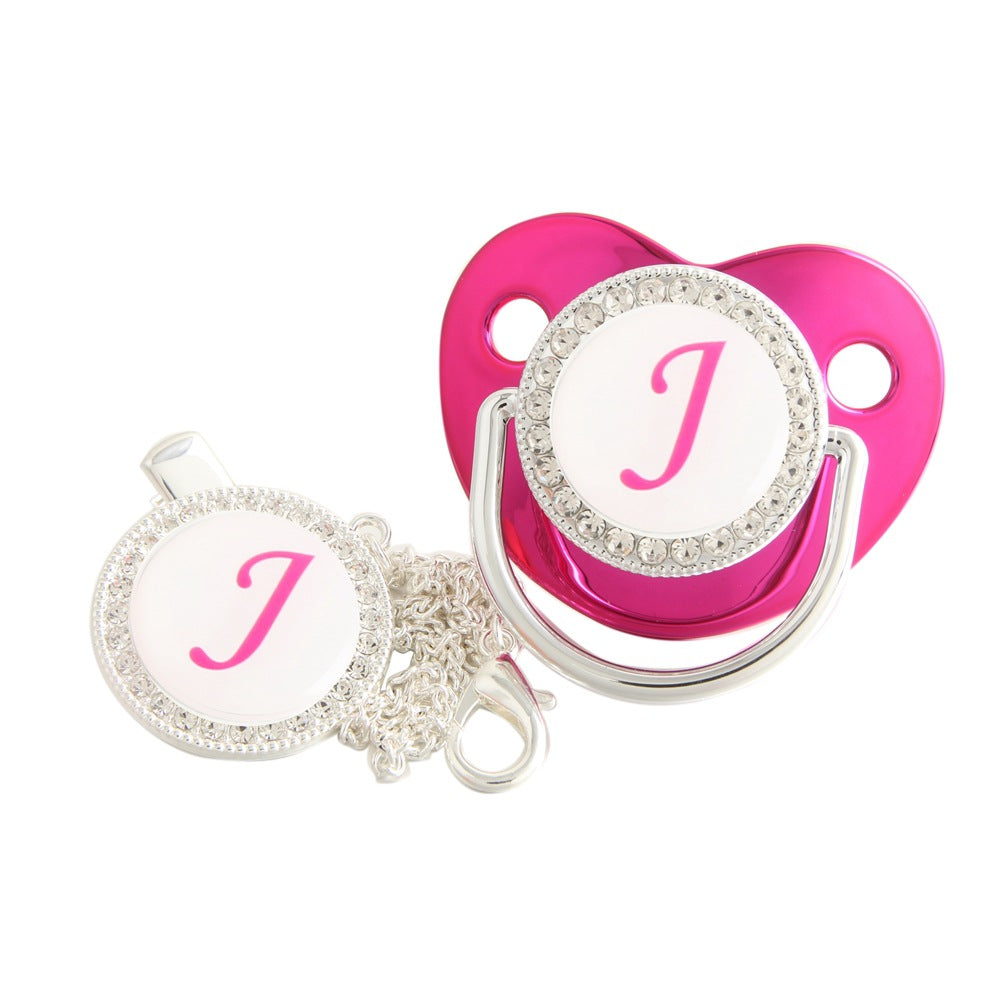 Set Ciuccio Luxury Fucsia e argento con Clip – Personalizzato con Iniziale (6-12 mesi)