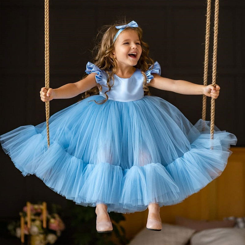 Abito da Cerimonia Bimba “Principessa Azzurra”   Tulle e Satin