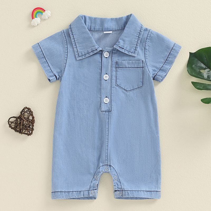 Tutina bimbo/bimba  in Stile Camicia - Colore Denim Chiaro