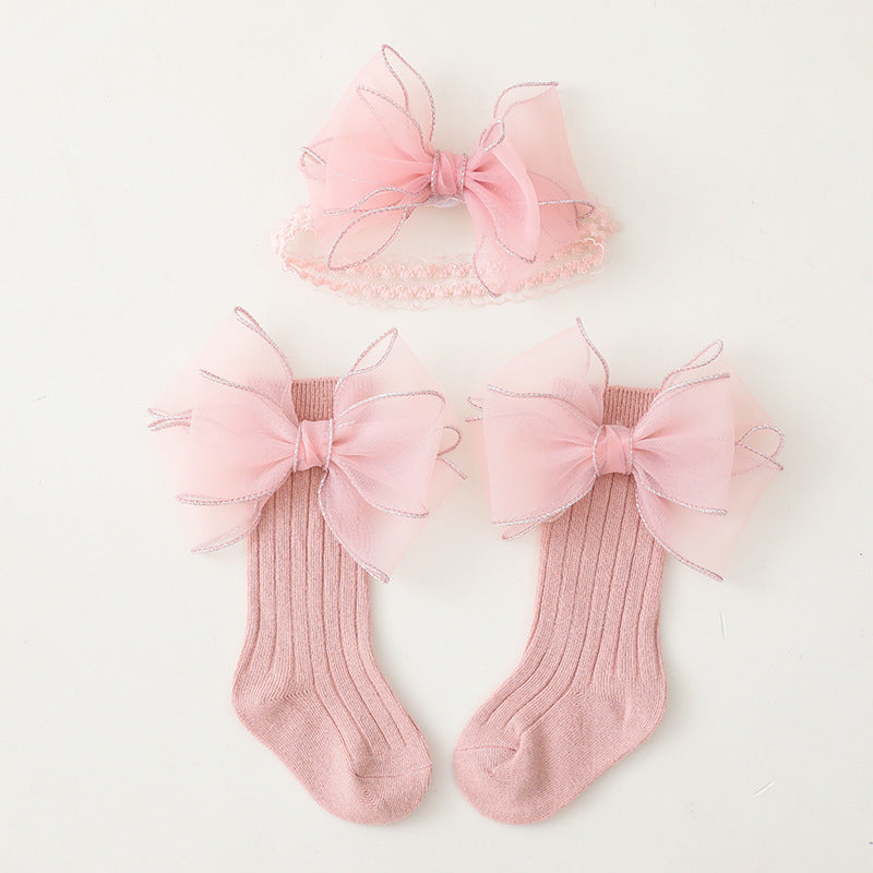 Set Calzini Neonata con Maxi Fiocco + Fascia Coordinata – Elegante e Morbido