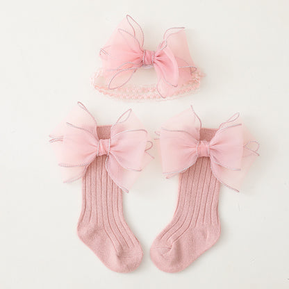 Set Calzini Neonata con Maxi Fiocco + Fascia Coordinata – Elegante e Morbido