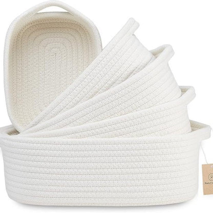 Set 5 Cestini Portaoggetti in Cotone Intrecciato – Organizer Multiuso per Cameretta, Bagno e Casa