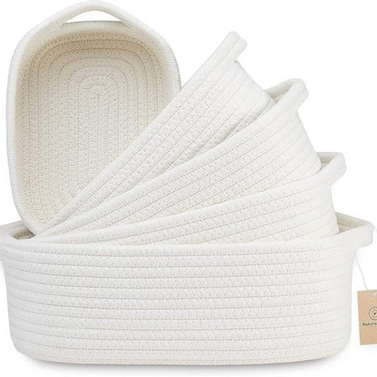 Set 5 Cestini Portaoggetti in Cotone Intrecciato – Organizer Multiuso per Cameretta, Bagno e Casa