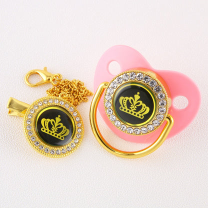 Set ciuccio e catenella Corona con strass 0-6 mesi