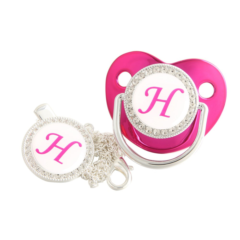 Set Ciuccio Luxury Fucsia e argento con Clip – Personalizzato con Iniziale (6-12 mesi)