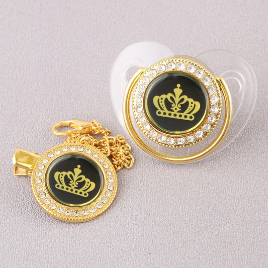 Set ciuccio e catenella Corona con strass 0-6 mesi