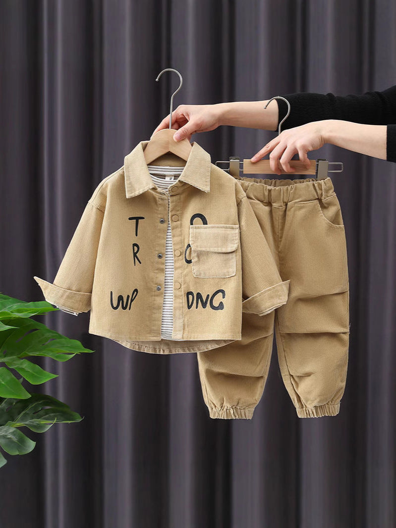 Completo Invernale Bimbo in Velluto  Giacca e Pantaloni Verde Militare