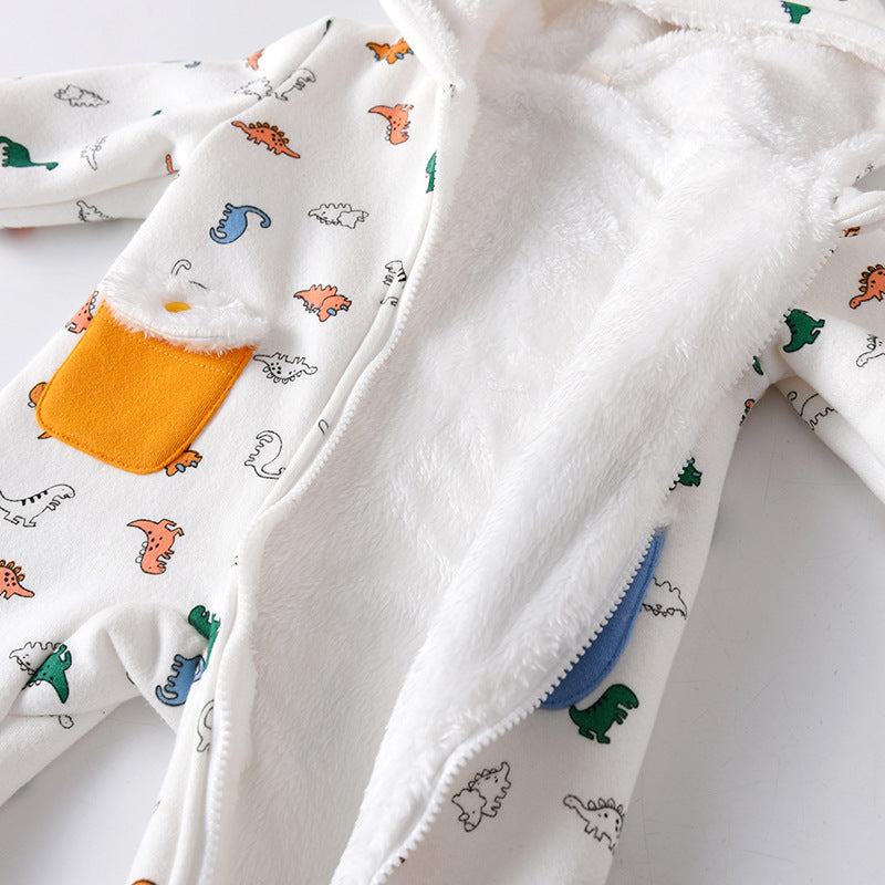 Tuta Invernale Neonato/ Bimbo con Cappuccio Dinosauro
