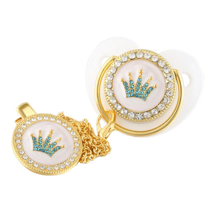 Set Ciuccio e Catenella con Corona Turchese in Cristalli