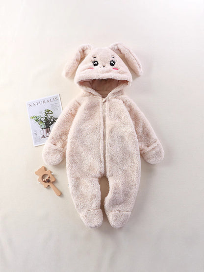 Tuta peluche neonato con cappuccio animale – Orsetto, Coniglietto e Panda