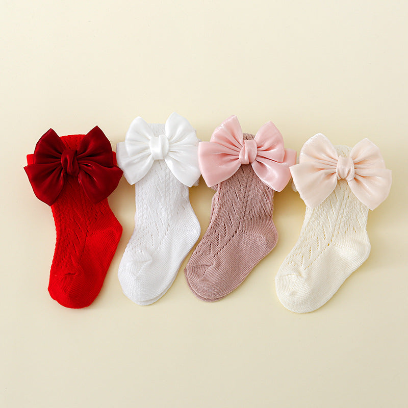 Calze bambina lunghe con fiocco in raso – vari colori