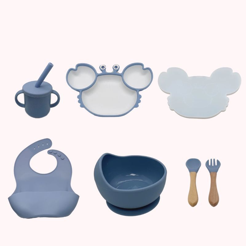 Set Pappa in Silicone Antiscivolo con Piattino a Forma di Granchio – 6 Pezzi