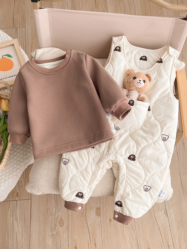 Completo invernale neonato 2 pezzi – Felpa e salopette imbottita con orsacchiotto