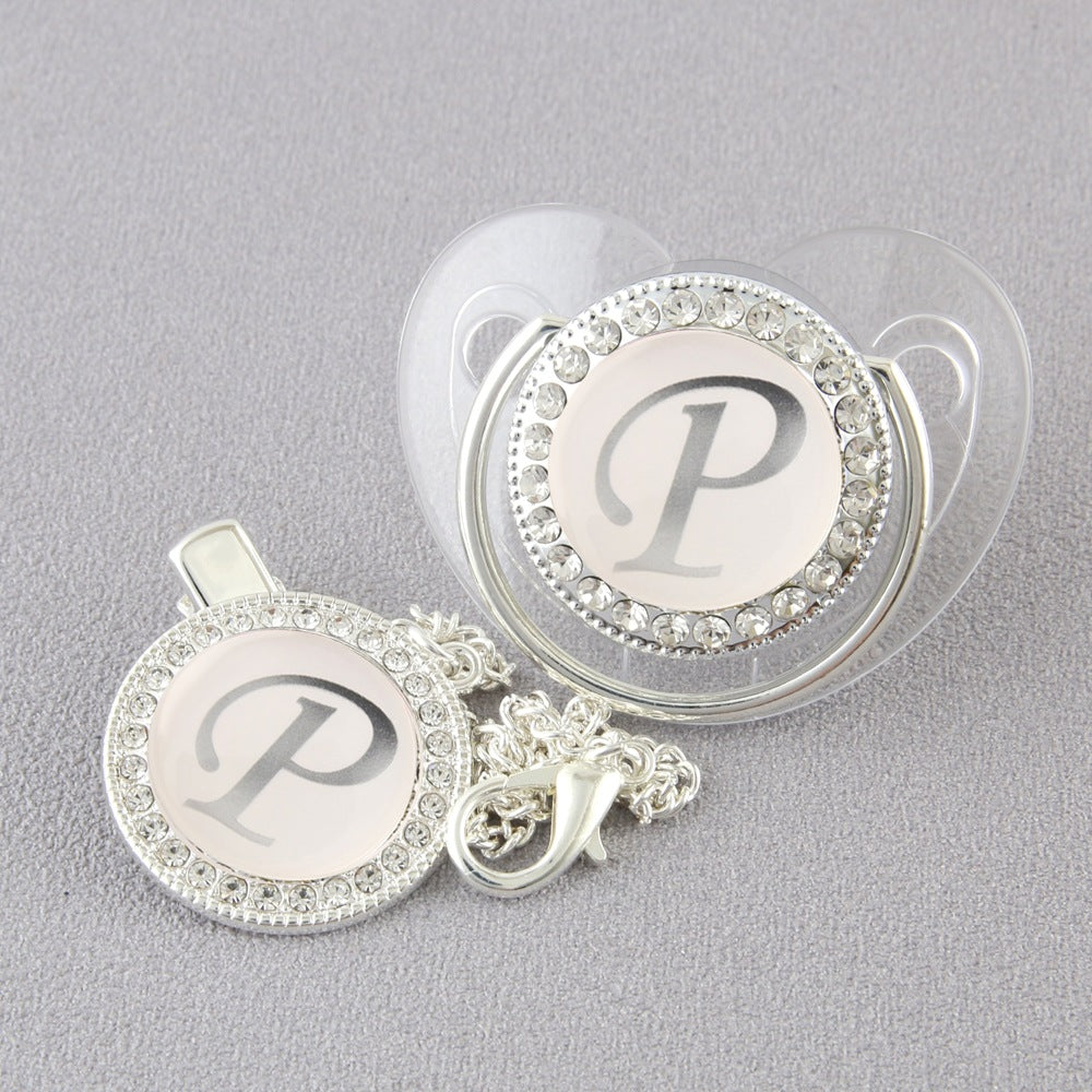 Set Ciuccio Trasparente e argento  Luxury con Clip – Personalizzato con Iniziale 6-12 mesi