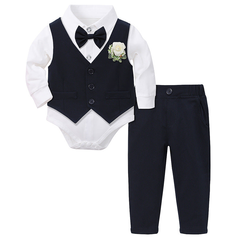 Completo Elegante per Neonato   2 Pezzi con Body Camicia e Pantalone blu