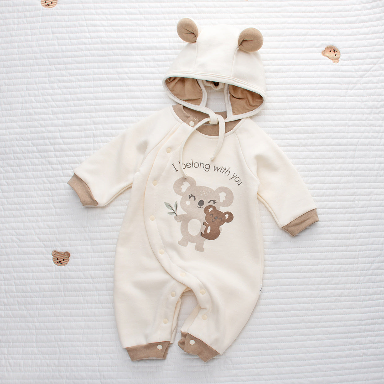 Tutina e cappellino invernale in pile Neonata/ Bimba  con cappuccio orsetto e stampa koala